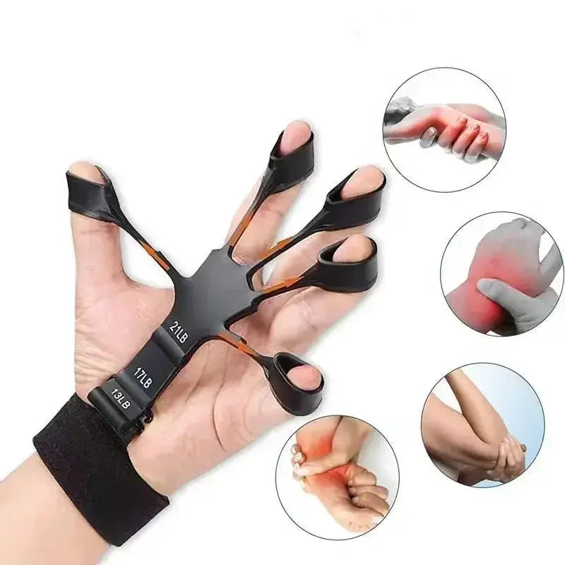 Simples Market 5-Finger Trainer silicone wrist grip strengthener with adjustable finger loops, black