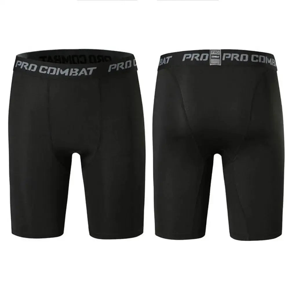 Simples Market men's black compression shorts with elastic waistband, front and back views