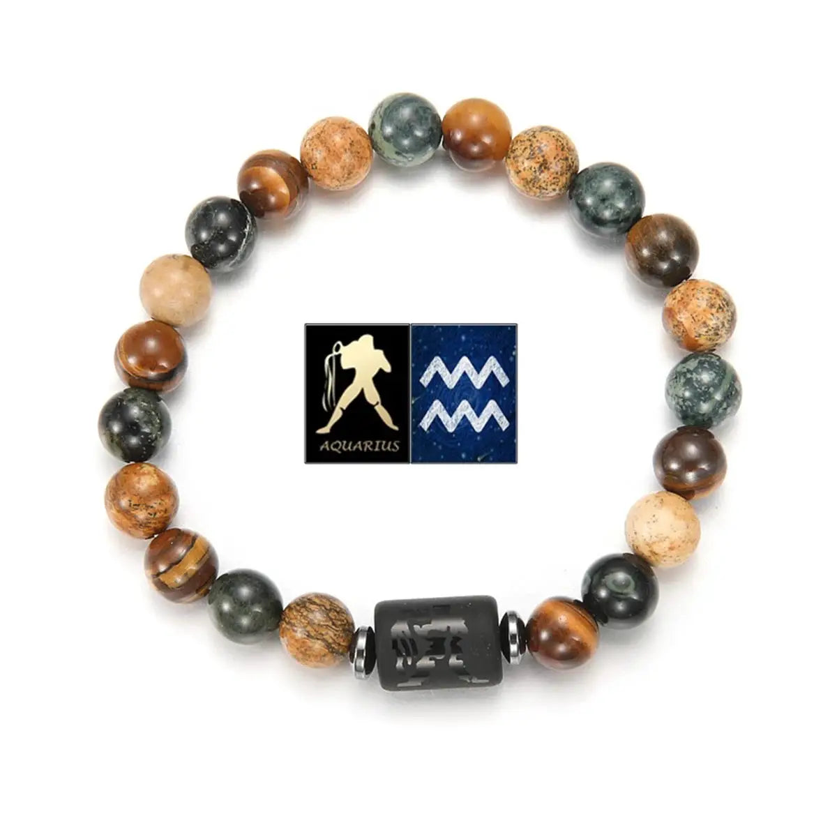 Natural Stone Tiger Eye Picture Jasper Round Beads 12 Constellations Unisex Bracelet