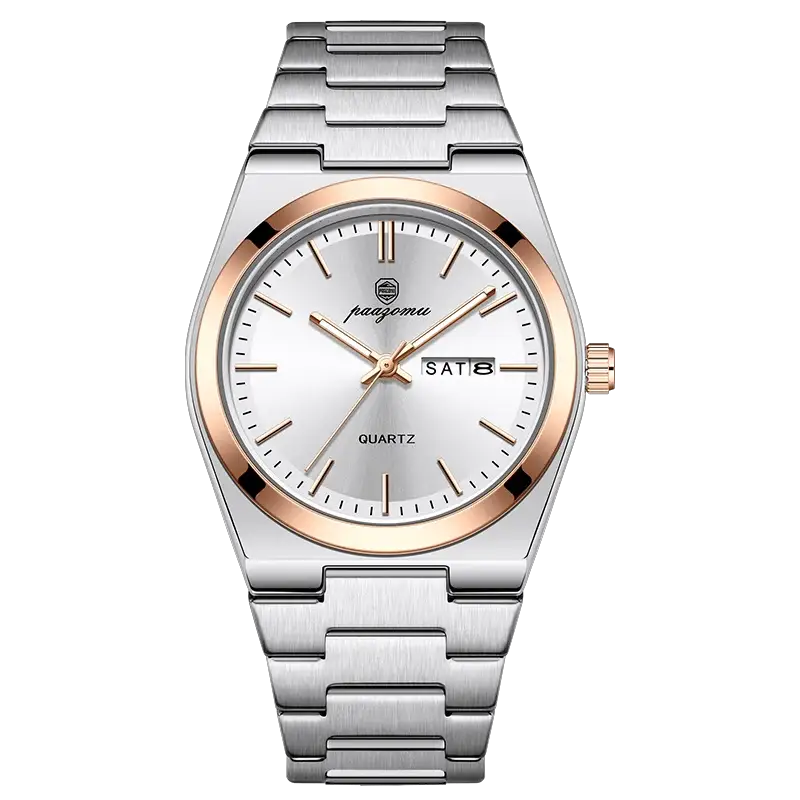 PAAZOMU Mens Quartz Watch Stainless Steel Waterproof Luminous Chronograph Date Multifunction Wristwatch