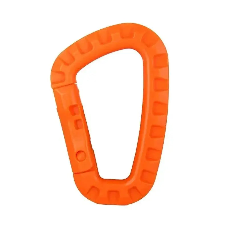 Orange plastic tactical carabiner clip for backpacks and outdoor gear