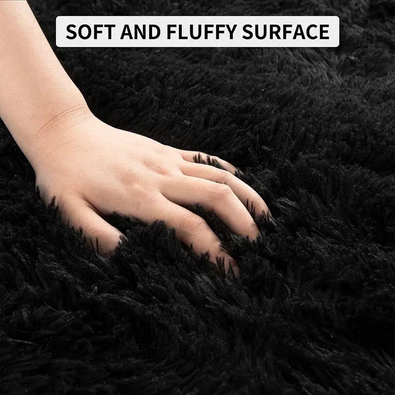 VIKAMA black plush shag rug for bedroom and living room, large fluffy area rug with soft dense pile texture