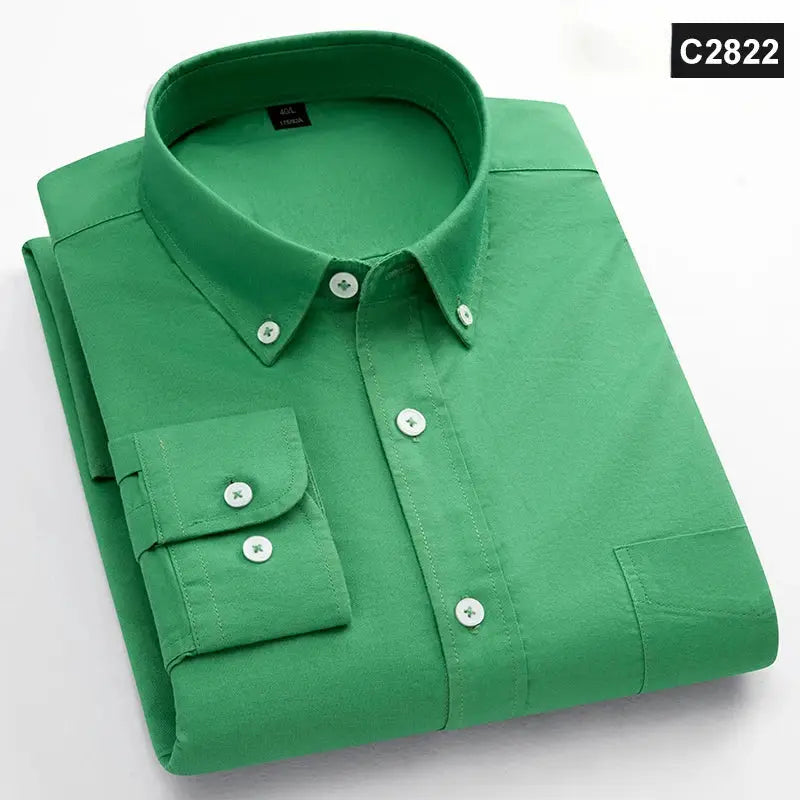 Men's green cotton oxford long-sleeve shirt with single pocket by Simples Market