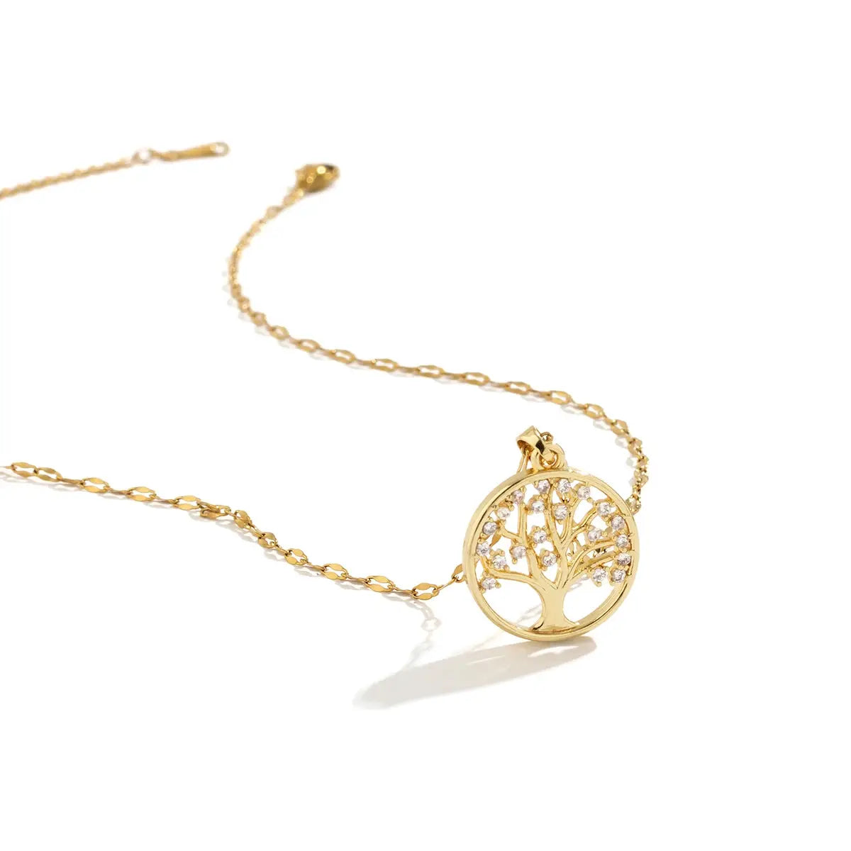 Tree of Life pendant necklace, gold-tone with rhinestone crystals on stainless steel chain