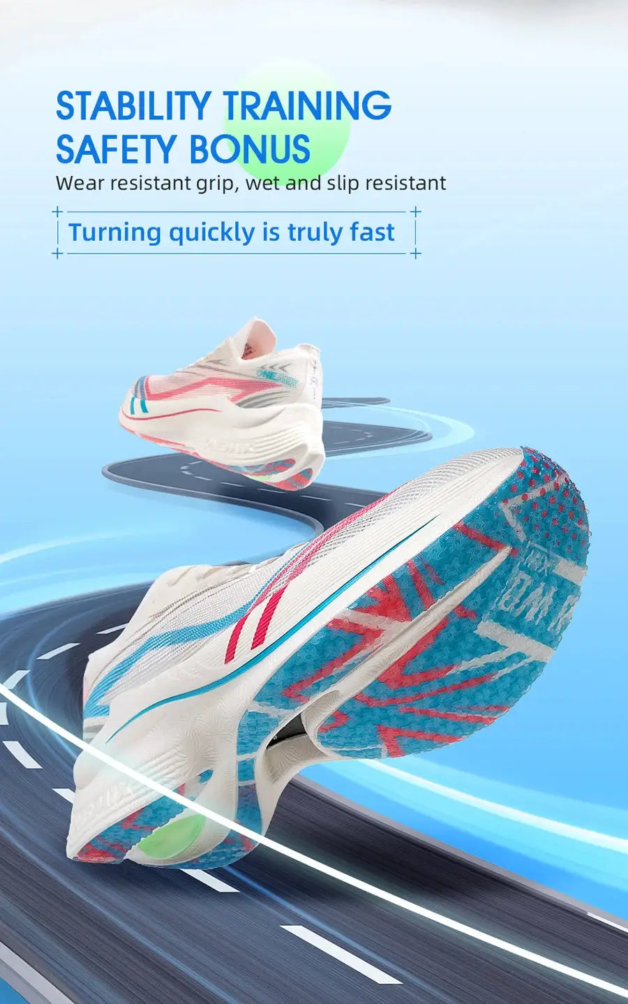 ONEMIX 2026 Tupo running shoes, white with blue and red accents, carbon plate marathon pair for ultralight stability