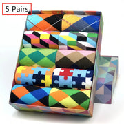 5 Pack Novelty Men's Cotton Crew Socks With Colorful Pattern Funny Happy Fashion Dress Socks