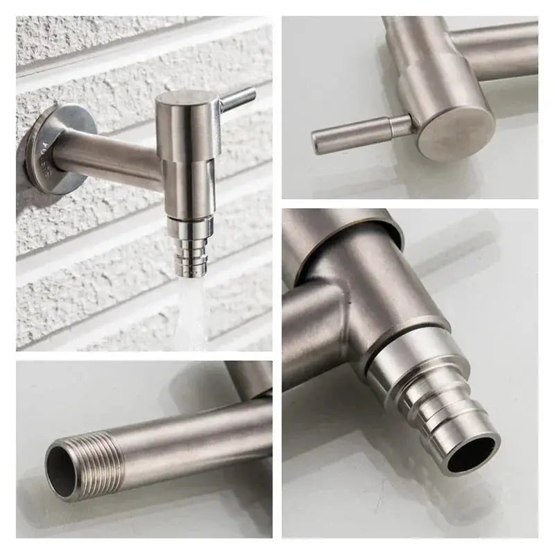 Brushed stainless outdoor garden faucet wall-mounted bibcock with hose connector by Simples Market