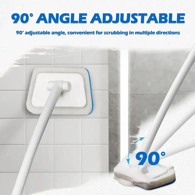 Bathroom sponge cleaning brush by Simples Market with long handle and 90° adjustable head for tiles and bathtubs