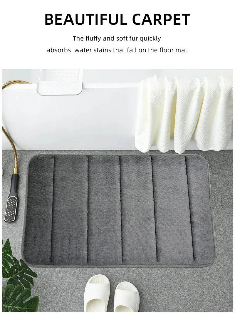 Bathroom coral velvet anti-skid mat by Simples Market, dark gray, machine washable.