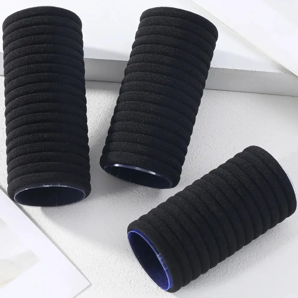 BrandName Black Hair Bands For Women And Girls Nylon Elastic No Slip Ponytail Holders 50/100 Pack