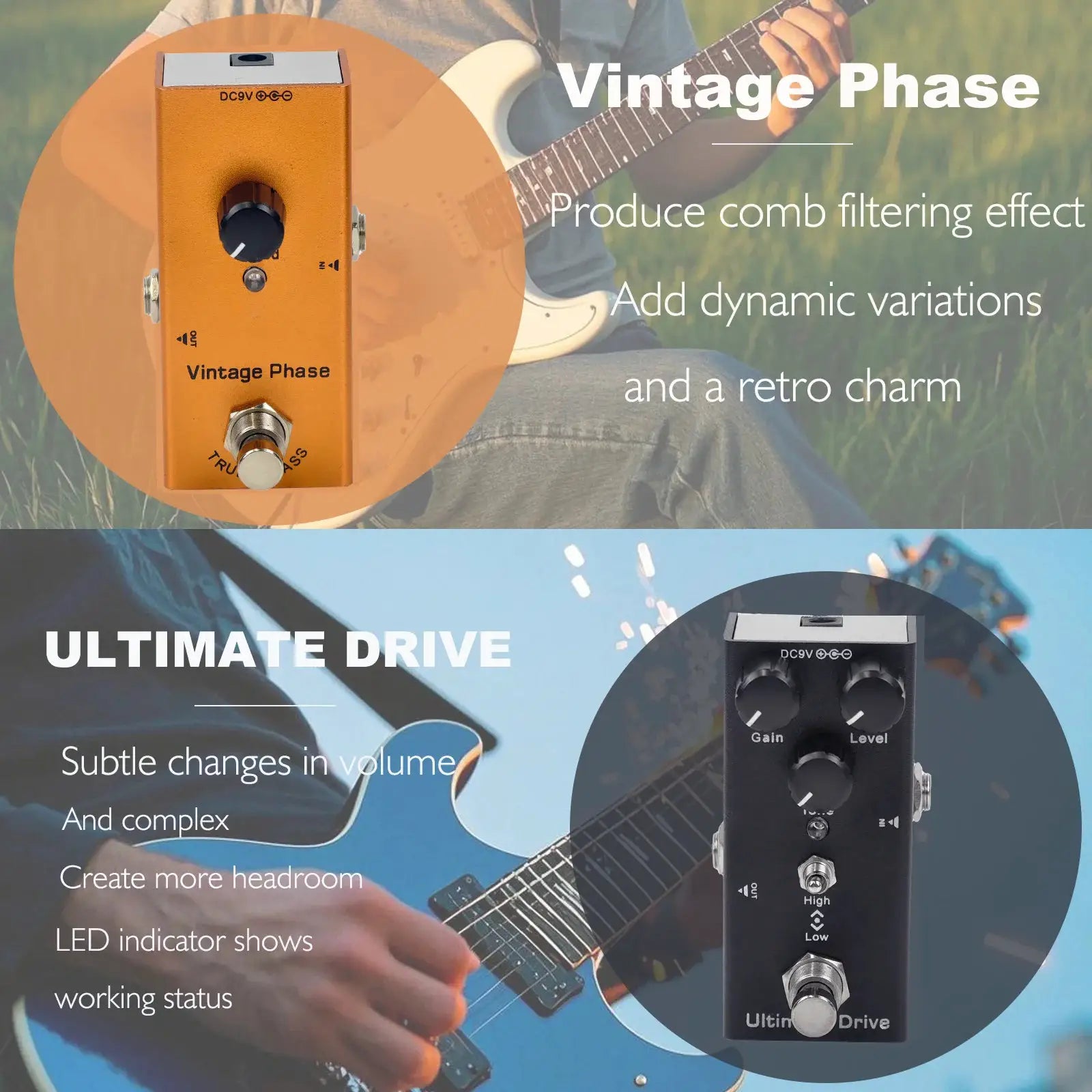 Mini Guitar Effects Pedal Multi Effects Overdrive Distortion Chorus Phase Delay Tremolo US Dream Vintage Metal Casing