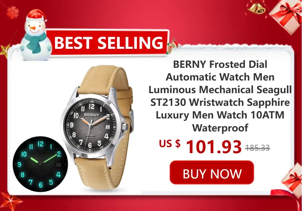 BERNY men's wristwatch with beige leather strap, silver case and luminous dial (automatic, 5ATM)
