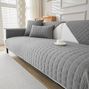 Sofa slipcover, gray quilted anti-slip with two matching cushions