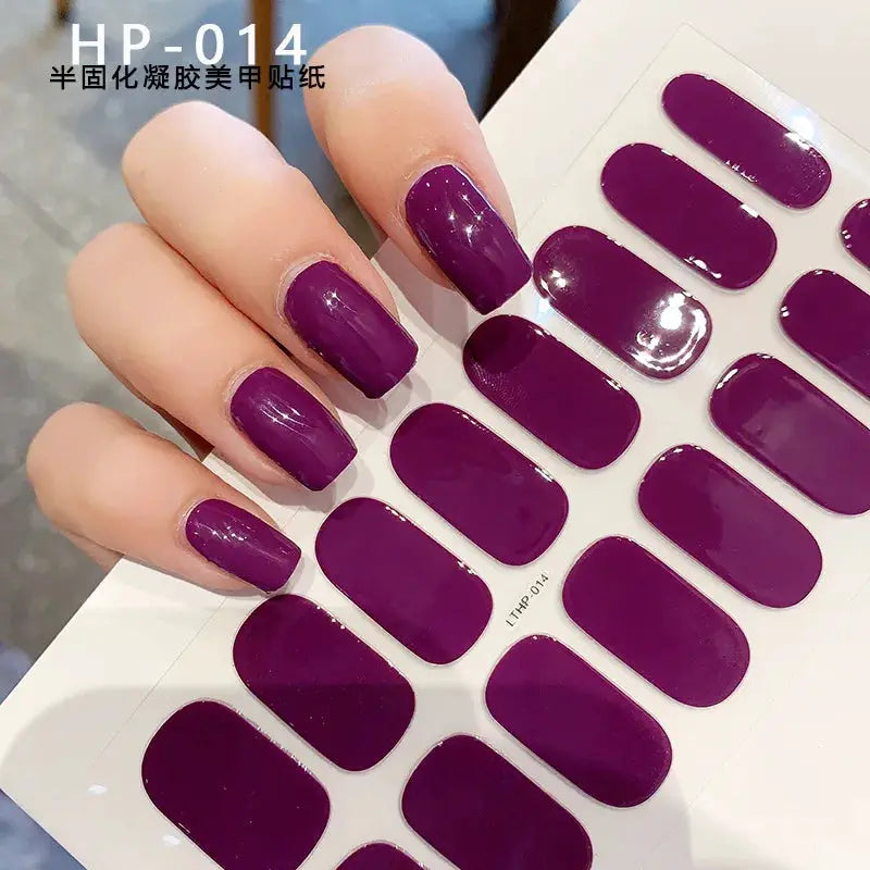 Gel nail wrap sheet set in purple; full-cover semi-cured decals for UV lamp curing