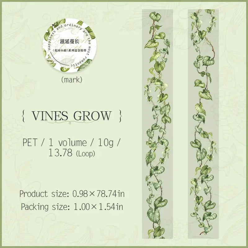 25mm by 2m PET Tapes for Garden Path DIY Scrapbooking Decor Photo Albums Collage Junk Journal Aesthetics Stickers