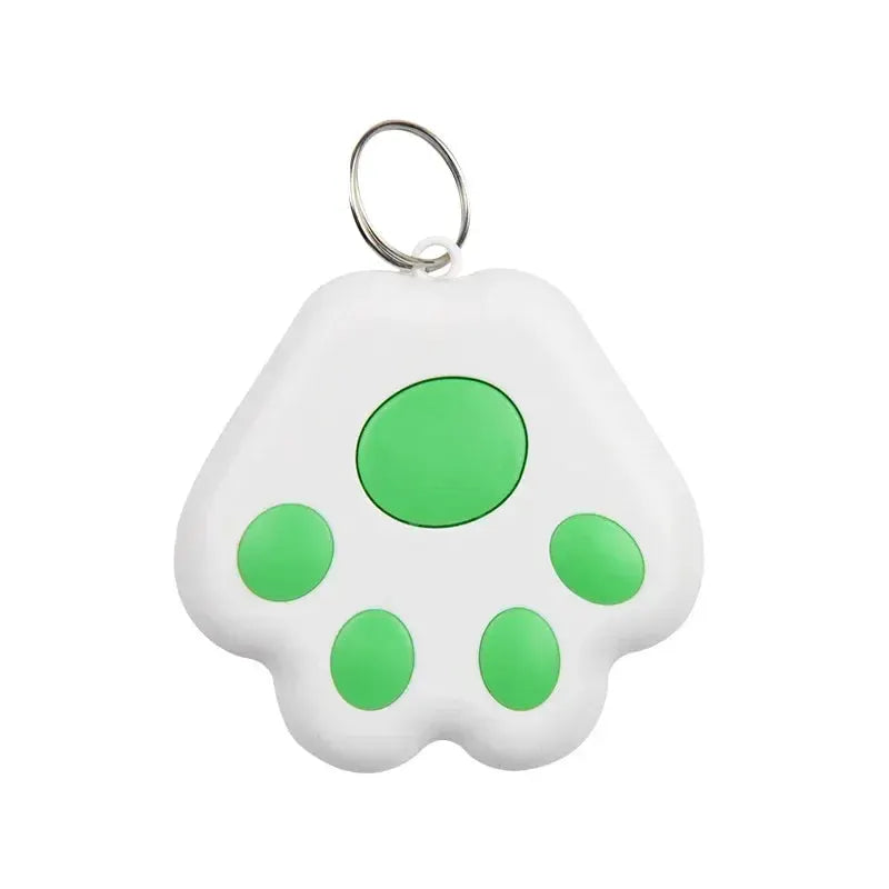 Mini paw-shaped pet anti-lost GPS tracker with green pads and keyring