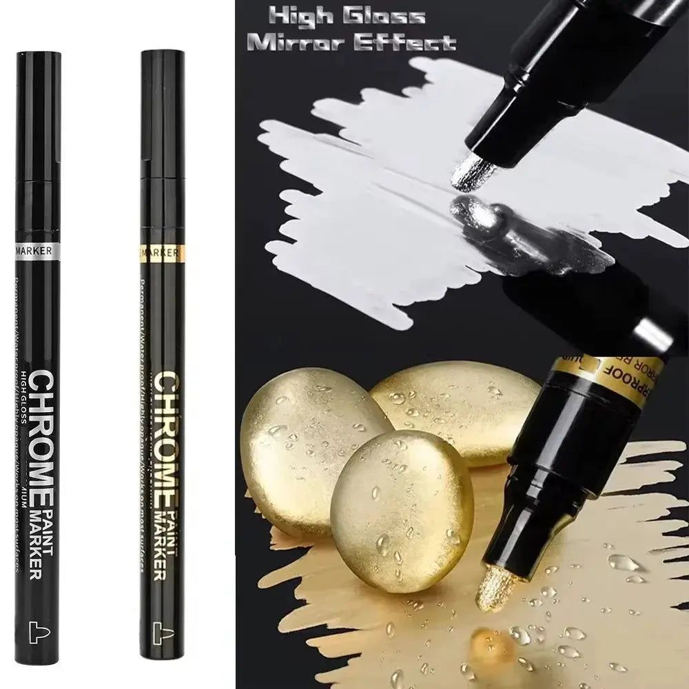 Simples Market chrome pen marker set, metallic gold and silver finishes, 2mm nibs (set of 2).