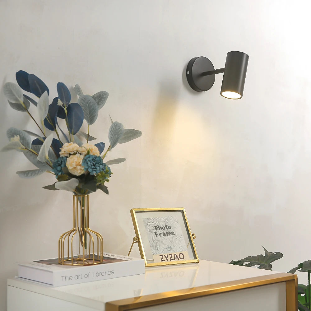 Nordic modern black LED wall lamp with adjustable angle for living room or hallway