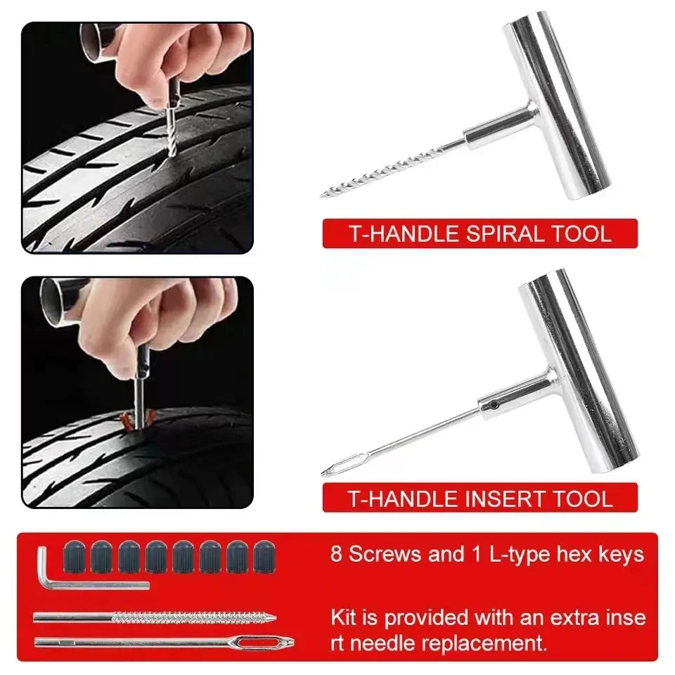 Simples Market Tyre Repair Kit 45pcs for car/moto; includes T-handle spiral and insert tools, screws and hex keys