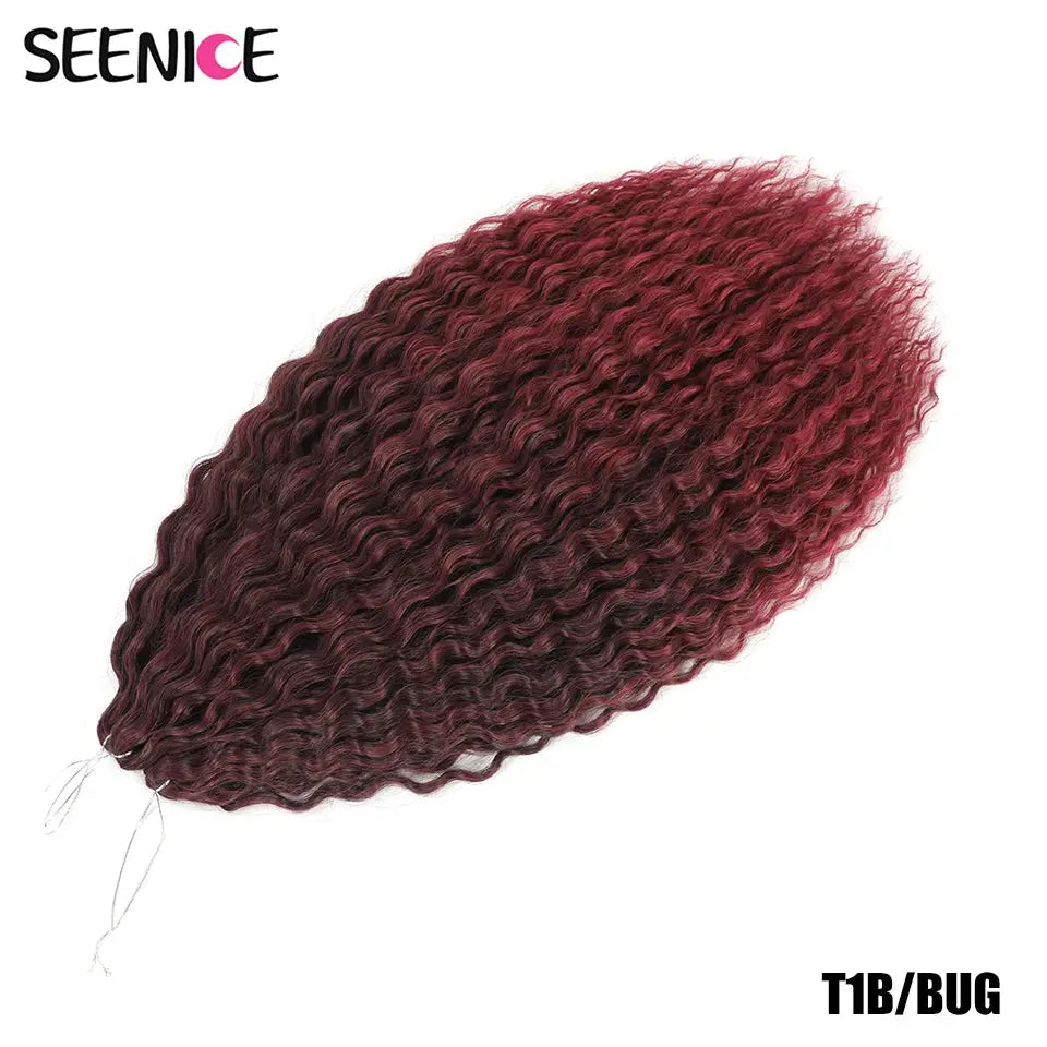 Ariel Curl water-wave crochet hair extension in burgundy ombre, synthetic braids Seenice