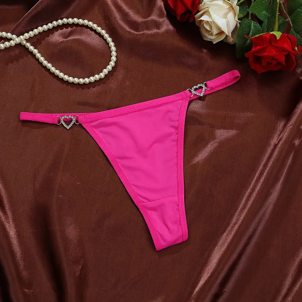Pink cotton thong with heart charm, low-rise G-string lingerie