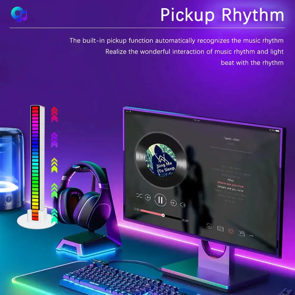 16 32 40 LED Charge RGB Light Bar Sound Activated Music Pickup Voice Lights Ambient Lamp For Game Room Decor