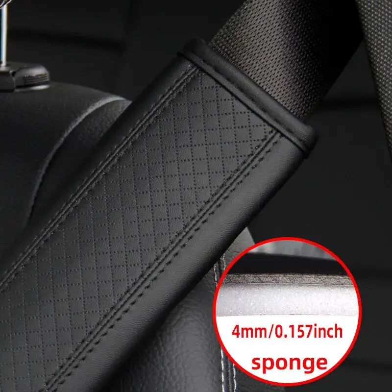 Car seat belt shoulder cover, Simples Market, black embossed PU leather with diamond pattern and 4mm sponge padding