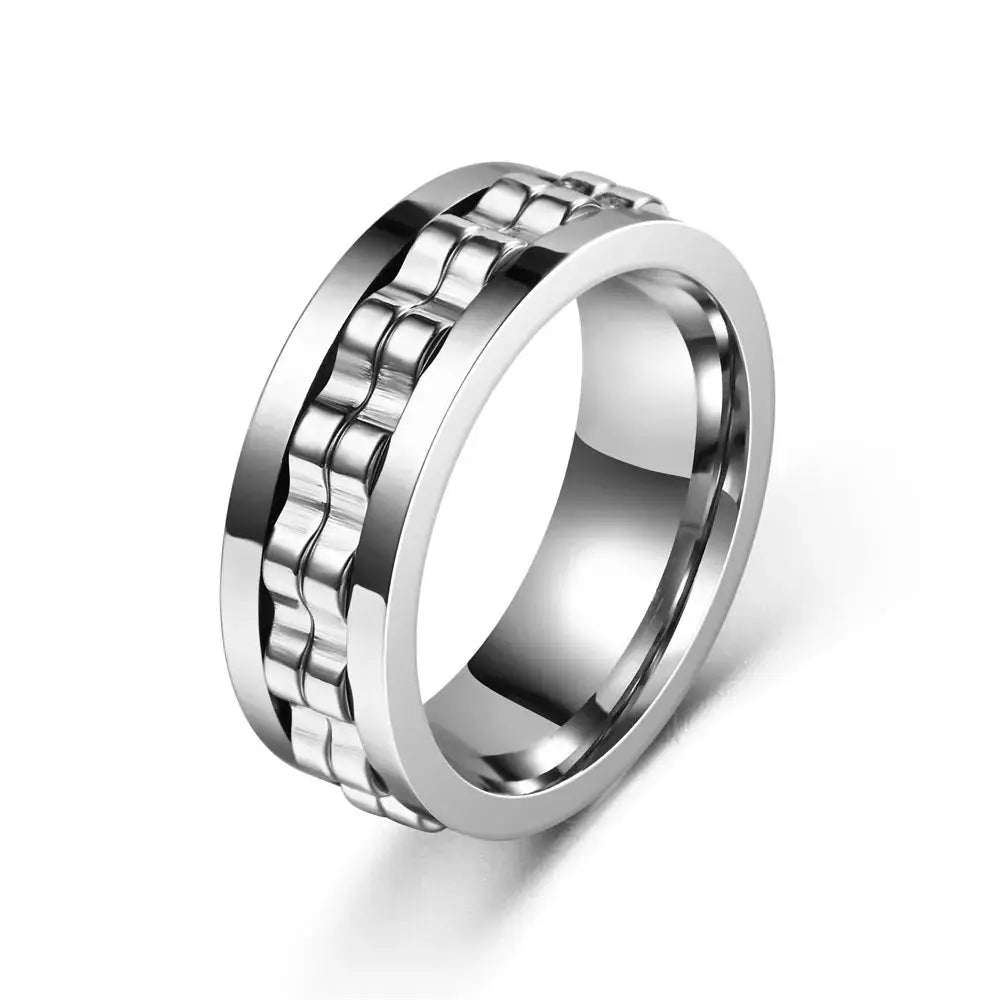 Anti Stress Stainless Steel Ring For Men Gear Rotating Anxiety Relief Spinning Fidget Ring Punk Jewelry Size 6 13