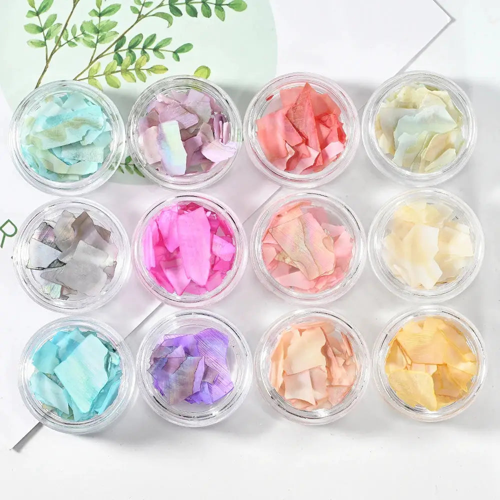 Aurora Abalone Shell Flakes Nail Charms 3D Irregular Slice Sequins Iridescent Natural Shell Shimmers For Nail Art