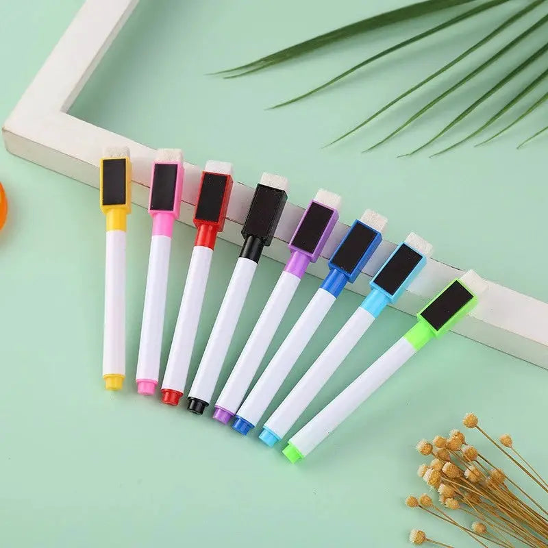 8pc magnetic whiteboard marker set with built-in erasers in colorful caps by Simples Market