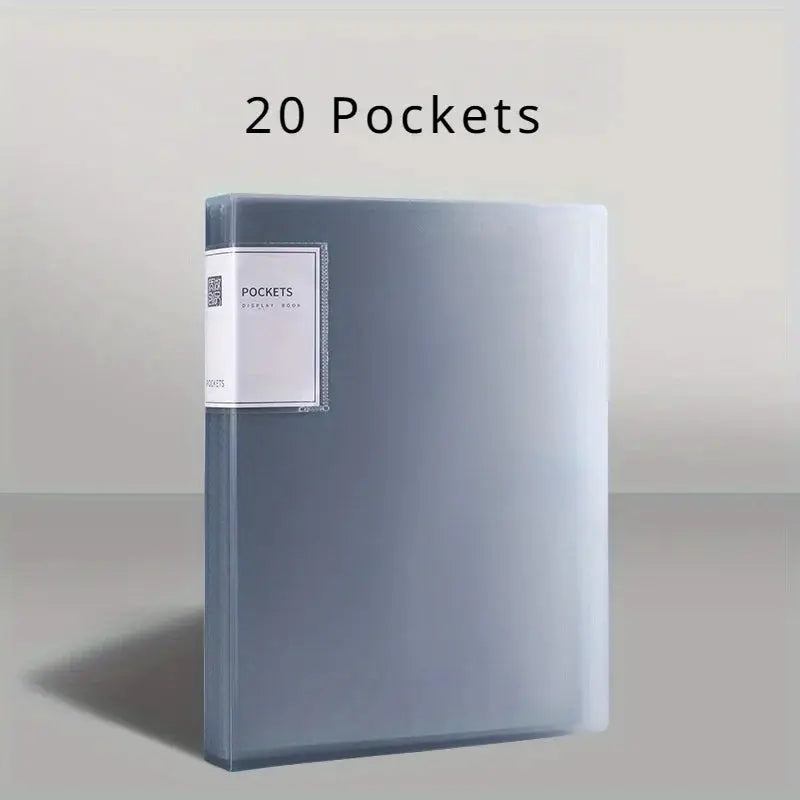 A4 transparent insert folder with 20 pockets, blue-tinted large-capacity office folder