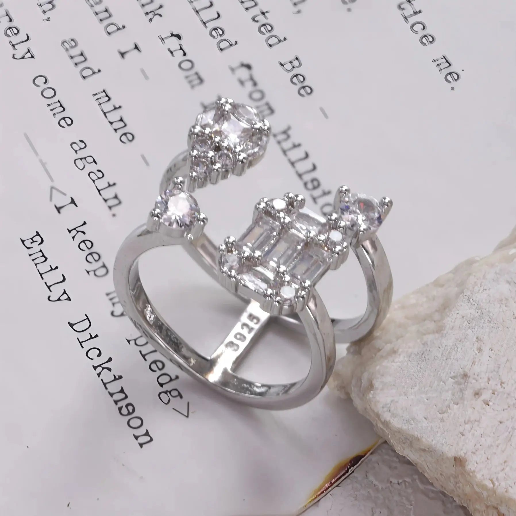 925 Sterling Silver Double Layer Water Drop Ring For Women With Square Zircon Adjustable Index Finger Jewelry Gift
