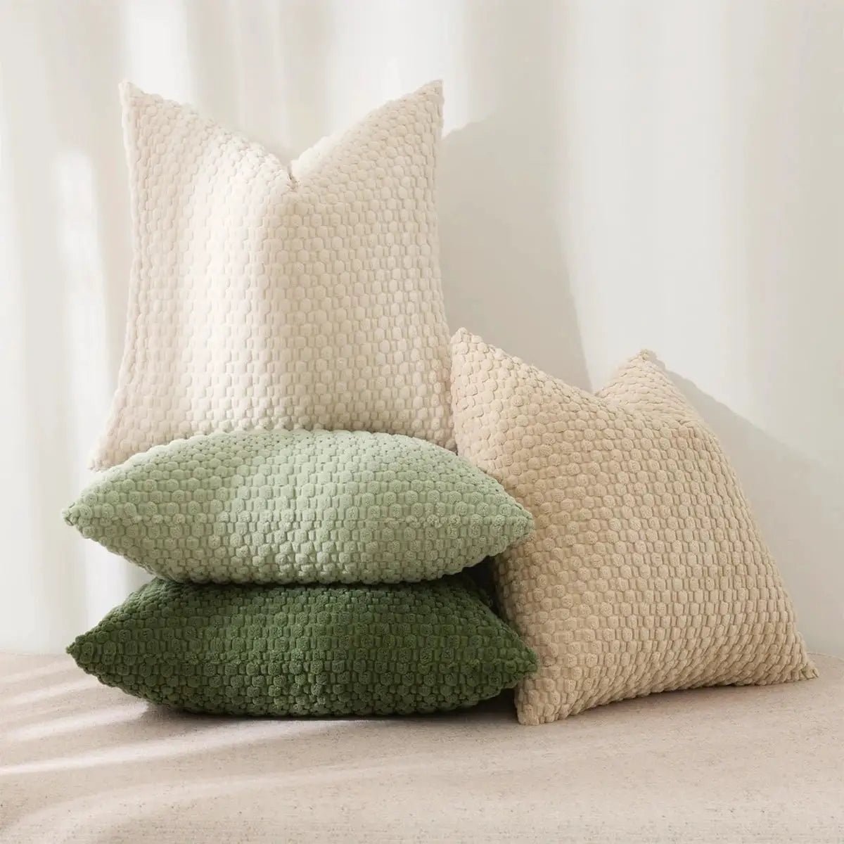 Soft Boho Style Double Sided Pillow Cover Corduroy Stripe Square Farmhouse Neutral Decor 100 Percent Polyester - Simples Market