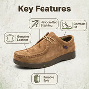 Men's casual dress shoes from Simples Market in brown genuine leather with hand-sewn moccasin stitching