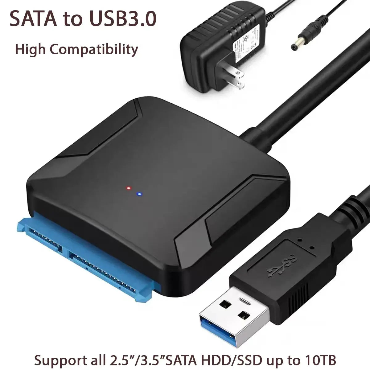 SATA to USB 3.0 Hard Drive Adapter for 2.5 Inch and 3.5 Inch SSD HDD with 12V 2A Power Adapter