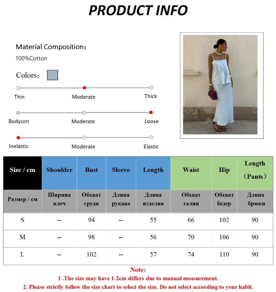 Bornladies Cotton Women Cami Skirt Set Mermaid Maxi Two Piece Outfit