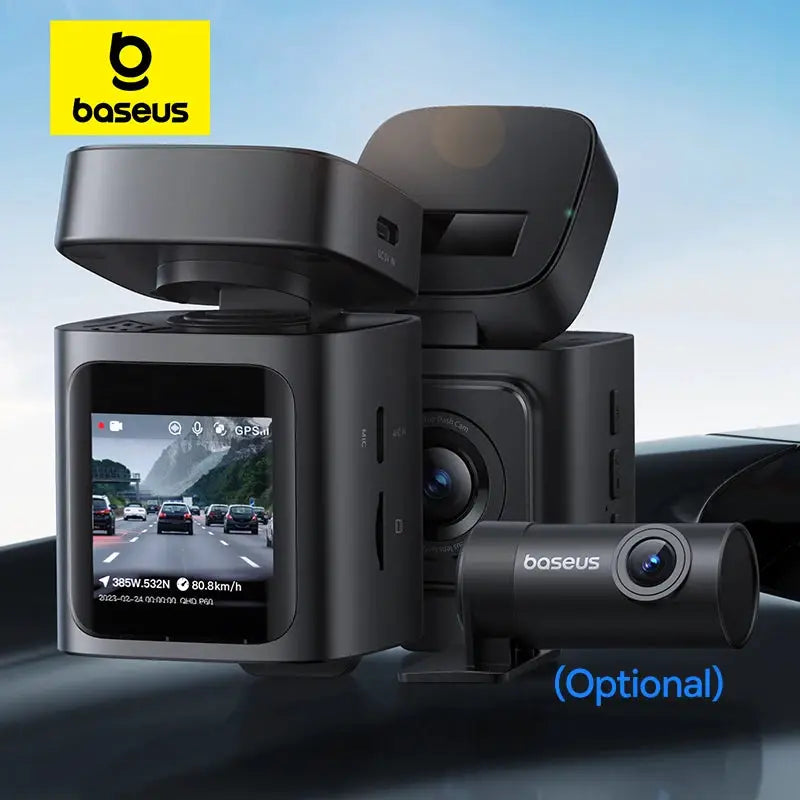 Baseus 3K Dash Cam VD1 front/rear car DVR with GPS, black; includes optional mini camera.