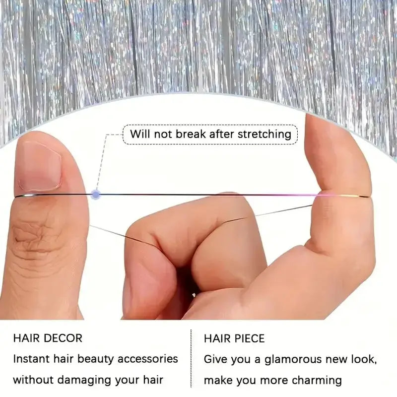 Synthetic Sparkling Tinsel Hair Extensions Holographic Colorful Glitter Fairy Hair For Parties Festivals