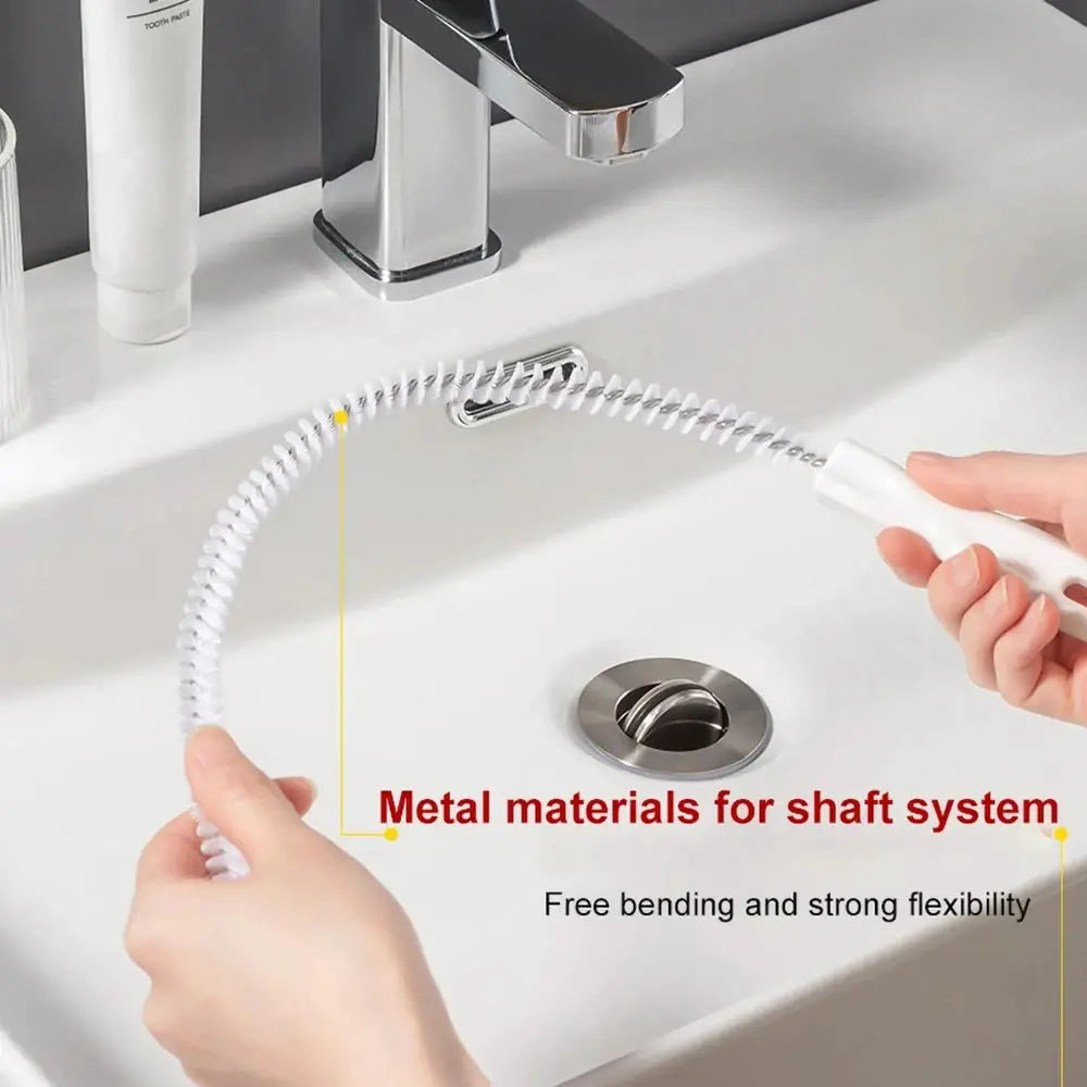 Pipe dredging brush, flexible spiral drain cleaner with white handle for sinks