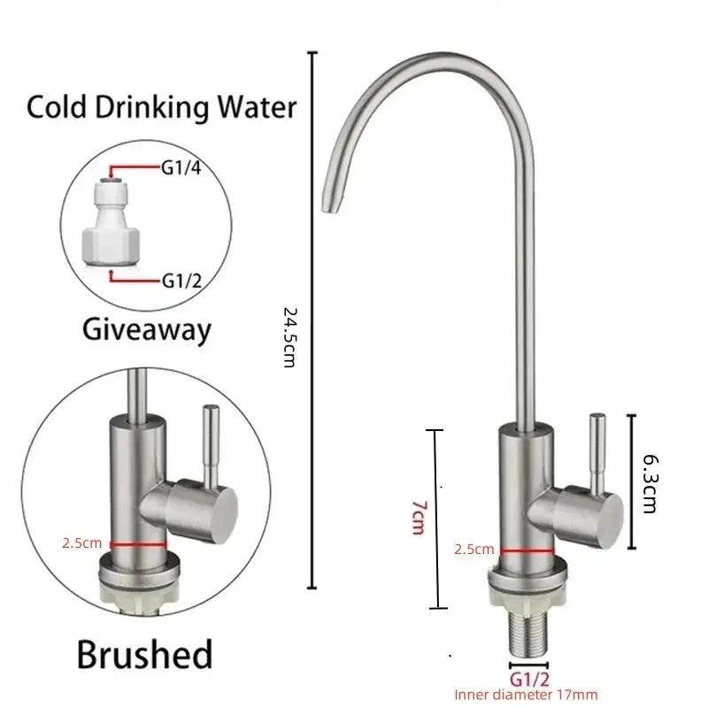 Kitchen water purifier faucet by Simples Market, 304 stainless steel with brushed finish and rotatable gooseneck