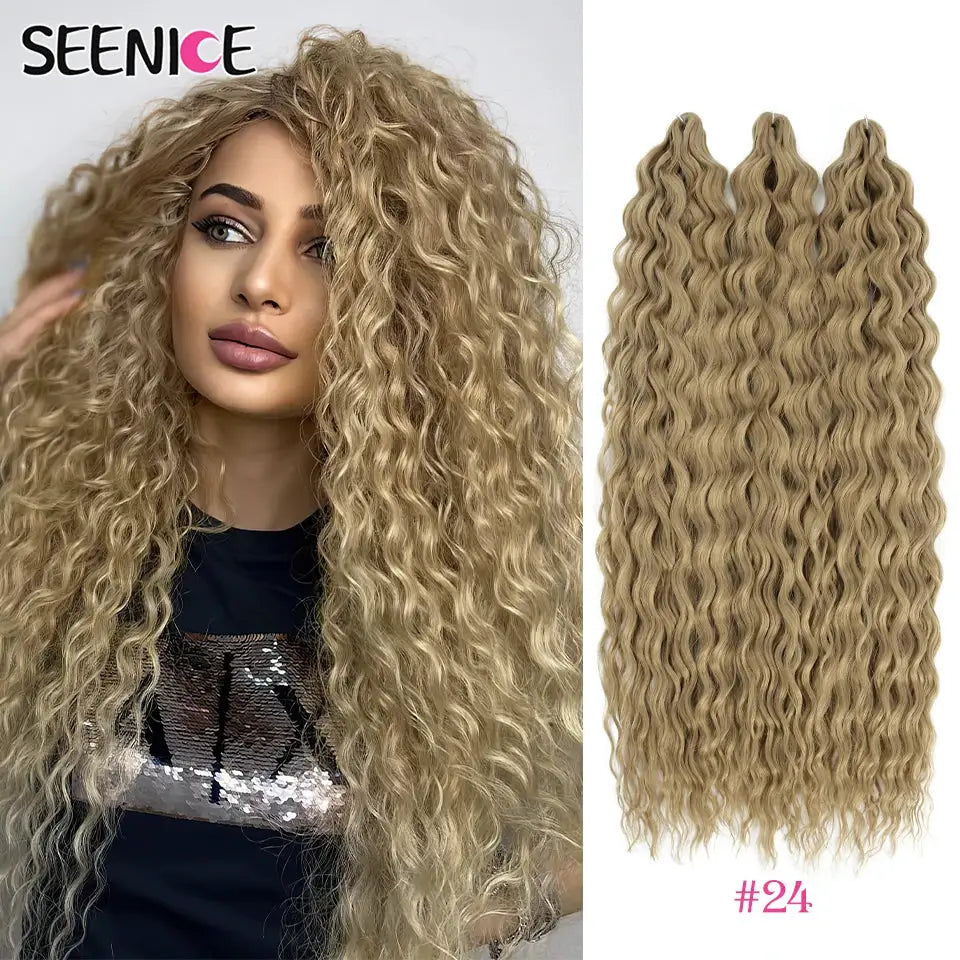 SEENICE Ariel Curl crochet hair extensions in blonde ombre #24, 22 inch, synthetic water-wave Afro curls, 3 bundles