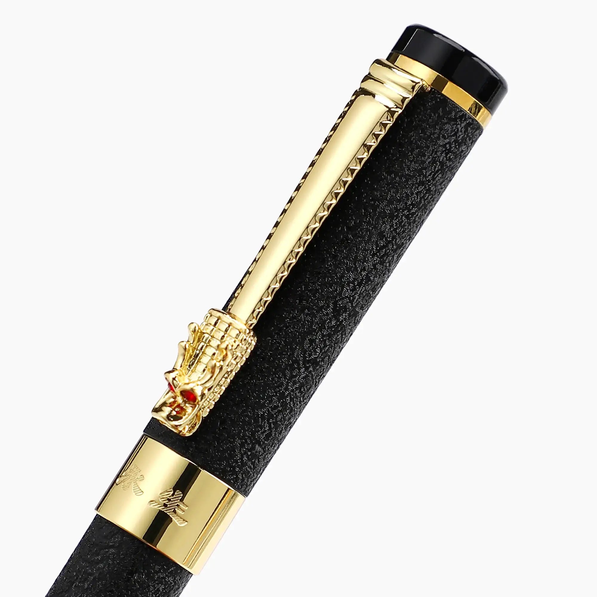 Pen with black textured body and gold-tone trim, Simples Market brand