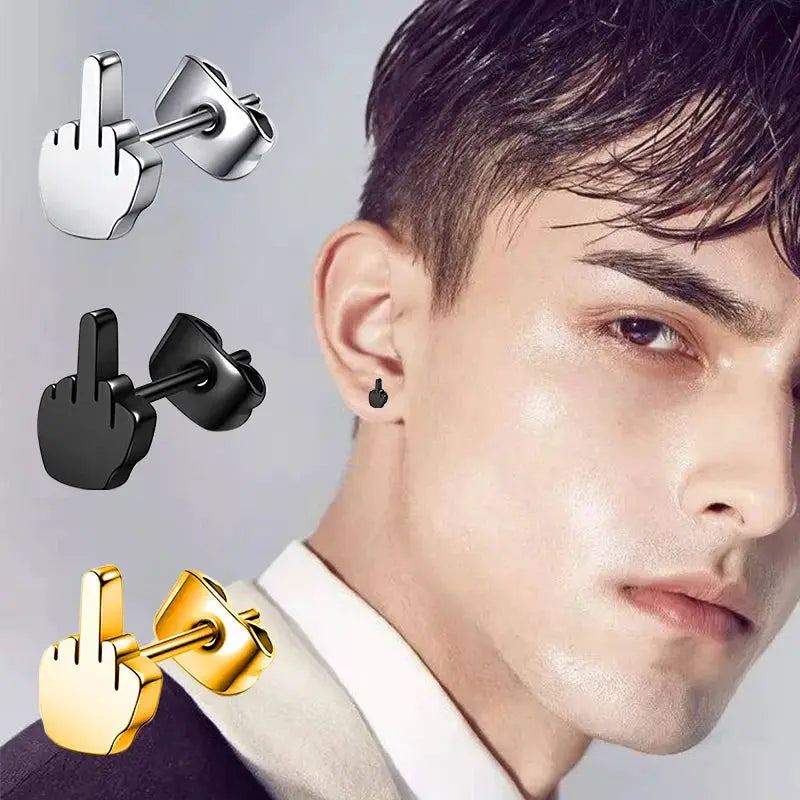 Middle Finger Stainless Steel Earrings Unisex Ear Hoops for Men and Women Bold Statement Jewelry