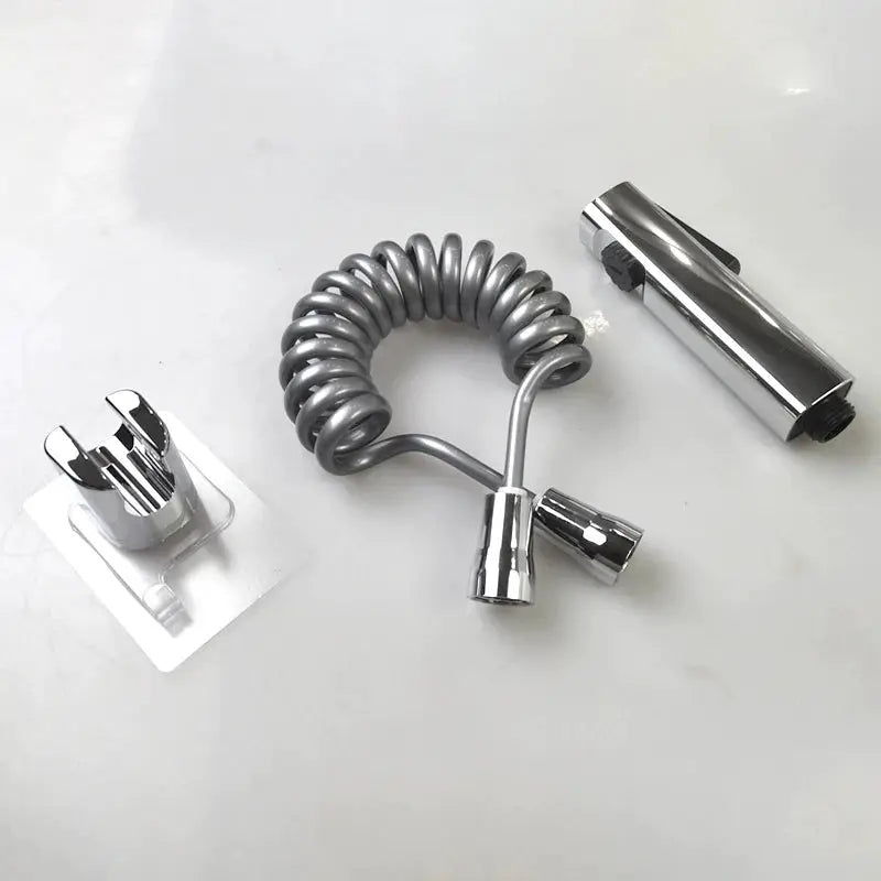 Baokemo toilet bidet sprayer set with coiled hose, chrome handheld nozzle, and no-drilling bracket