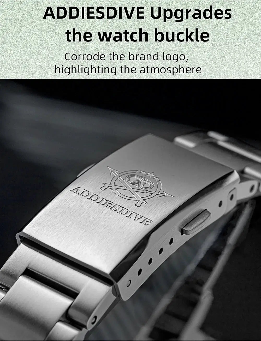 ADDIESDIVE stainless steel watch bracelet clasp with engraved logo