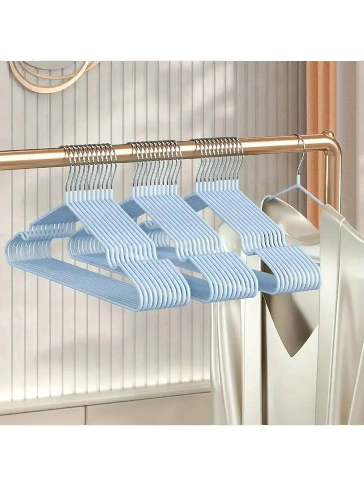 Metal seamless anti-slip clothes hangers, light blue, Simples Market, space-saving set (10/20/30/50 pcs)