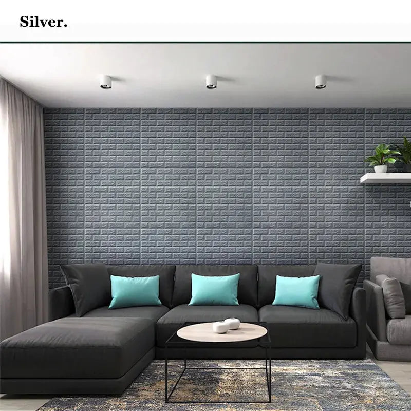Wall stickers gray brick-pattern PVC wallpaper, waterproof for living room decor