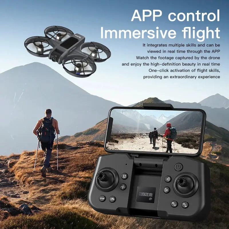 Simples Market VR mini drone with app control, remote controller and smartphone mount; HD camera, brushless motors.