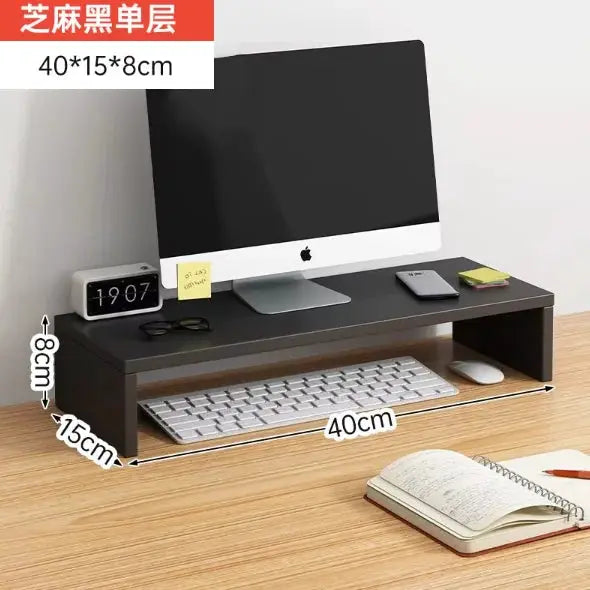 Oak Wood Ergonomic Monitor Stand Elevated Desk Shelf With Underneath Storage For Monitor Keyboard And Accessories