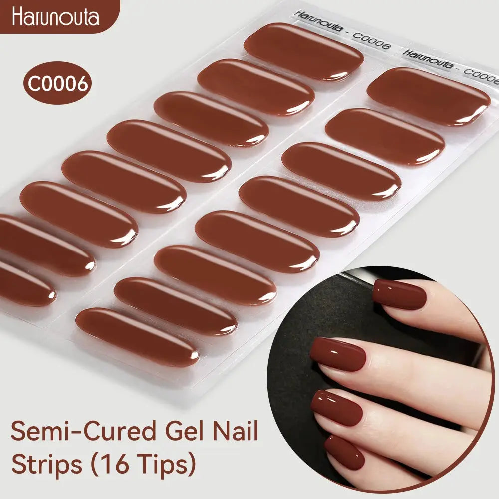Gradient Auroras semi-cured gel nail strips, brown glossy finish, 16 tips by Simples Market